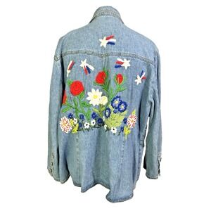 Beautiful Denim & Co. Heavy Embroidered Jean Jacket Women's Denim Floral Boho 1X